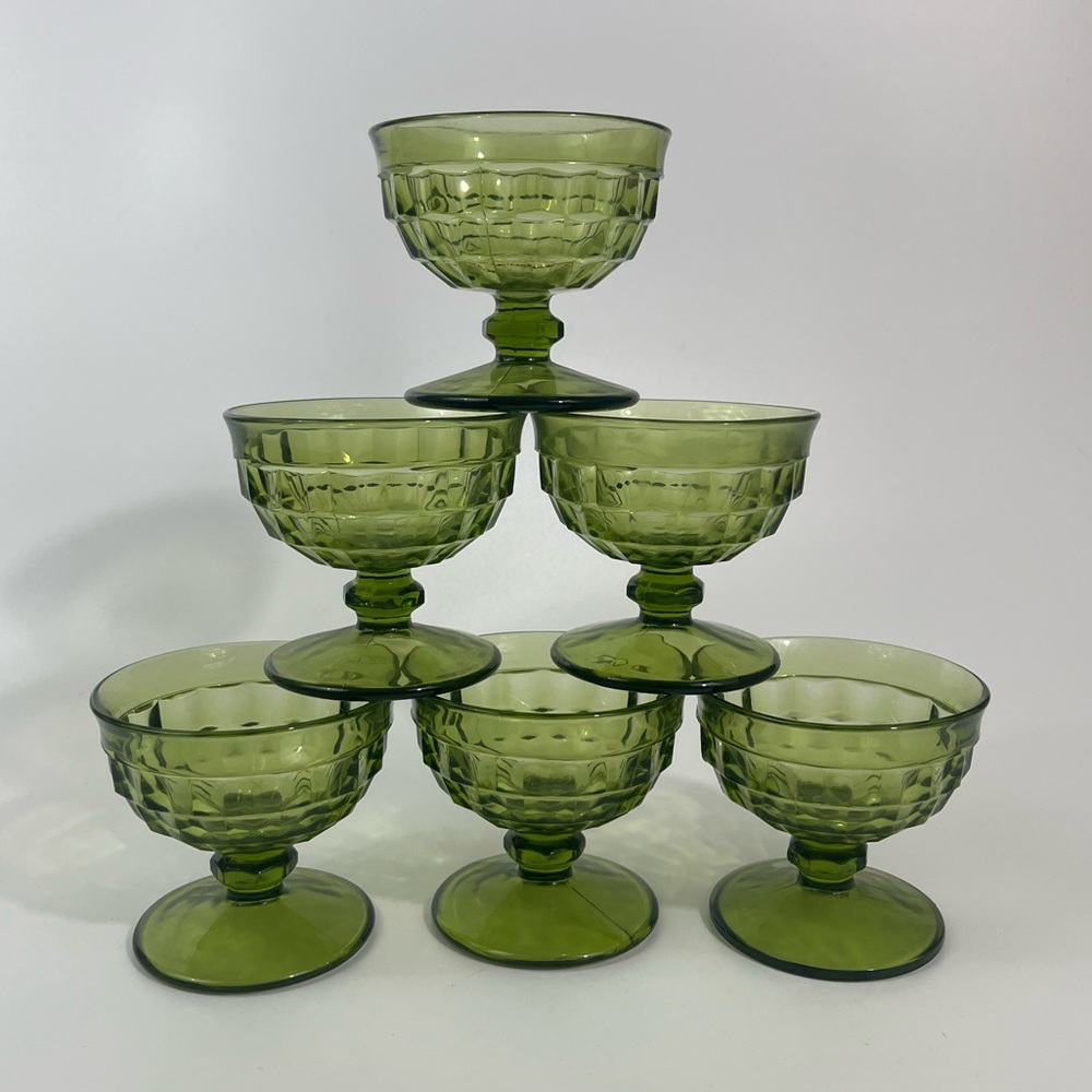 Indiana Glass Olive Green Compote Dessert Sherbet Goblets - Set of 6